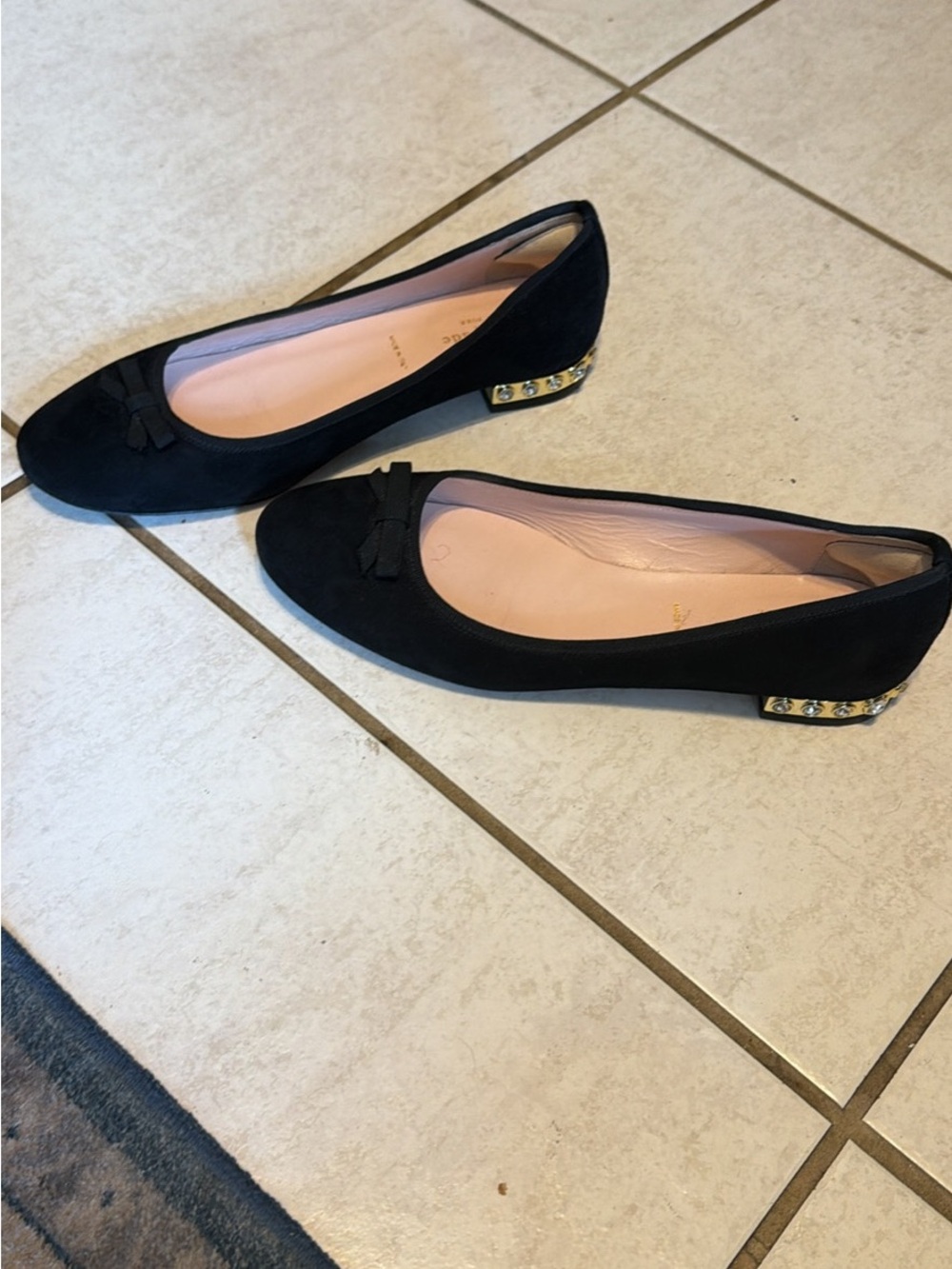kate spade Black Suede Ballet Flats with Gem-Embellished Heel